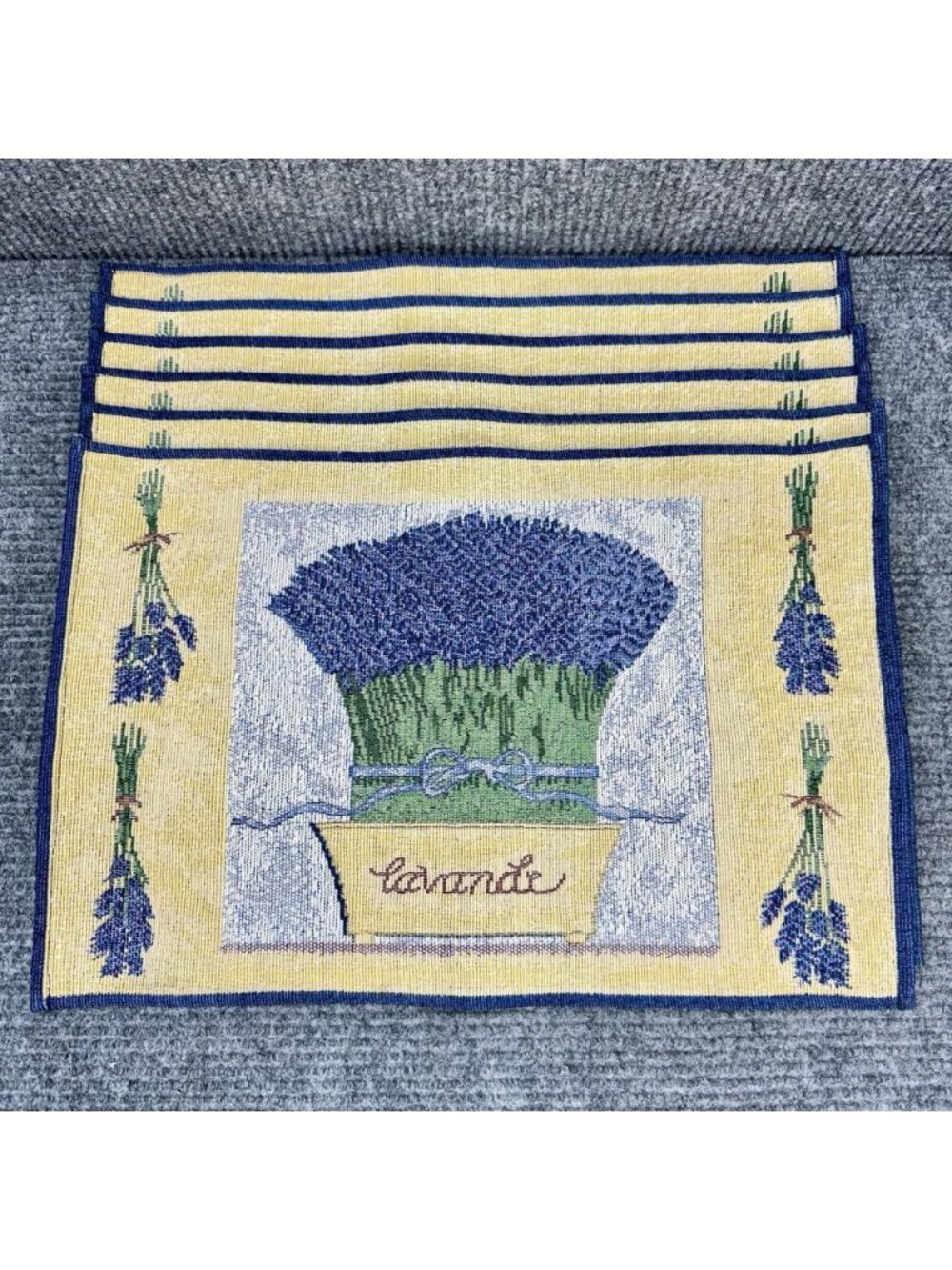 Lot Of 6 Lavender ‘Lavande’ Placemats Vintage Woven Tapestry Cottagecore 18”x12”